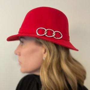 Red Felt Hat with Silver Accent